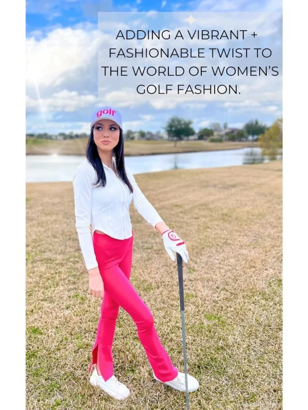 Trendy Women's Golf Hat - White Ballcap with Pink Accent, Adjustable & Cute Golf